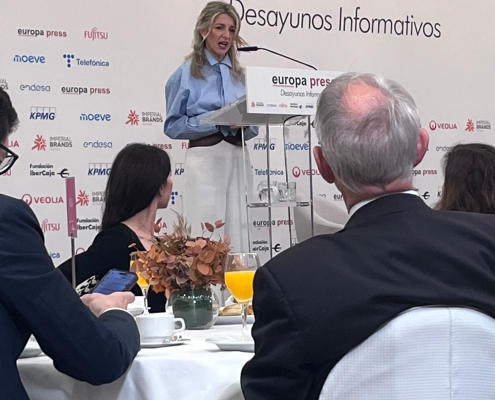 Yolanda Díaz en el desayuno informativo de Europa Press